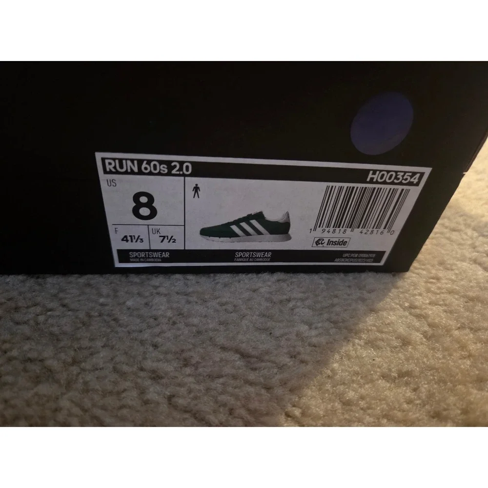 Adidas Run 60s 2.0 Sneakers Green White Men's Size 8 New With Box